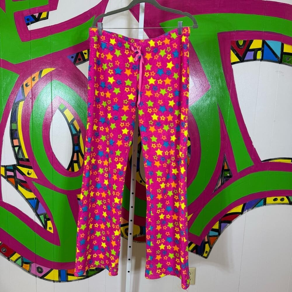 Body Candy, Colorful Star Print Fuzzy Pants. Size Medium. Good used condition!